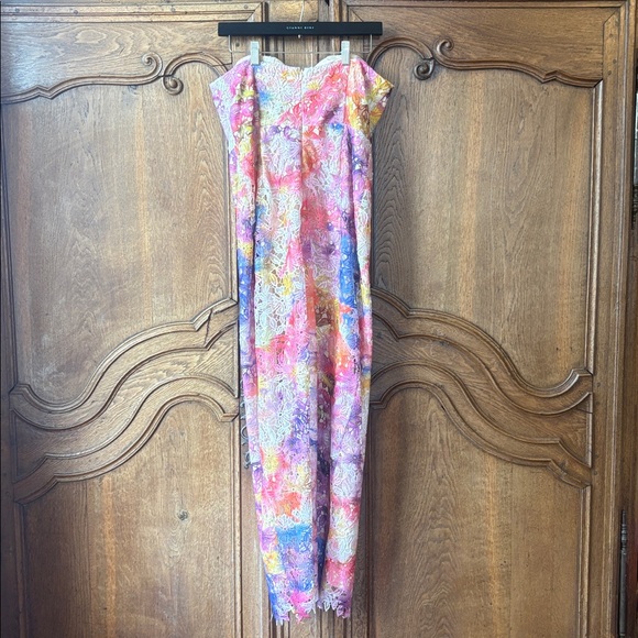Badgley Mischka Strapless Floral Midi Dress in Pink, Blue, Yellow - Picture 10 of 13
